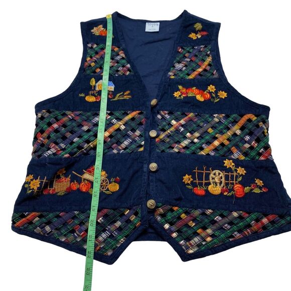 CASCADE BLUES Corduroy Woven Lattice Harvest Autumn Vest Medium Women Embroidery - Picture 8 of 8